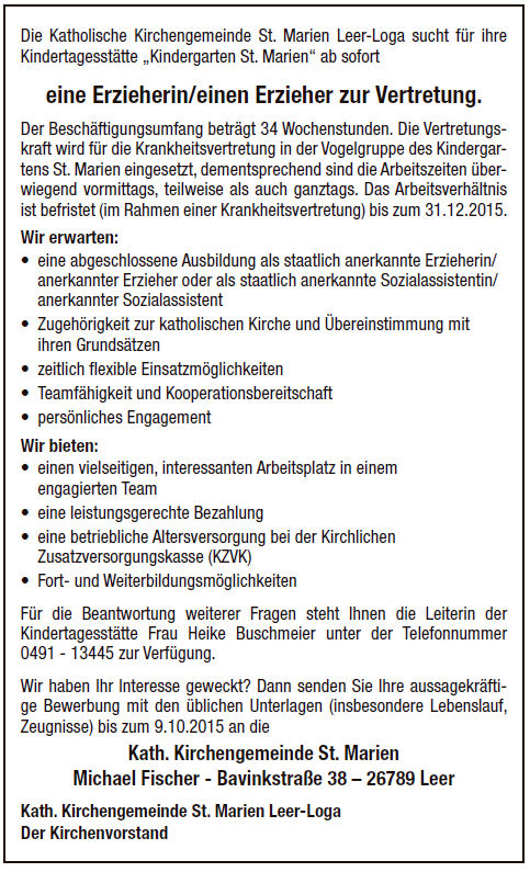 st marien stellenanzeige kindergarten 2015 10 01